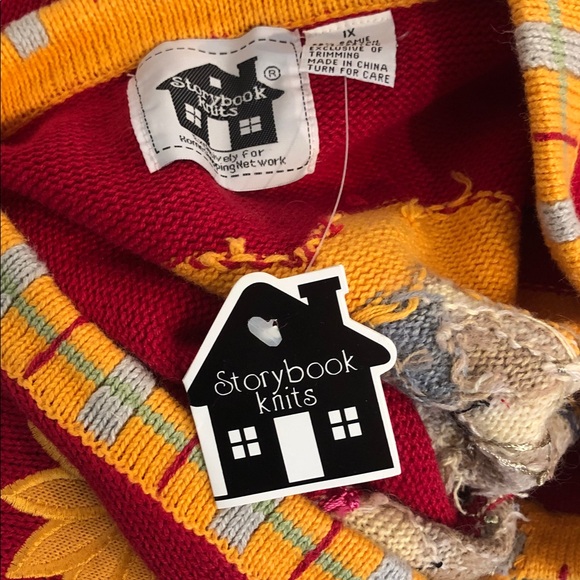 Storybook Knits Red Cardigan with Dog and Floral Design - Picture 8 of 8